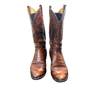 VTG Justin Leather Cowboy Boots Comb Last  9.5 B Brown Western Embroidered 2510